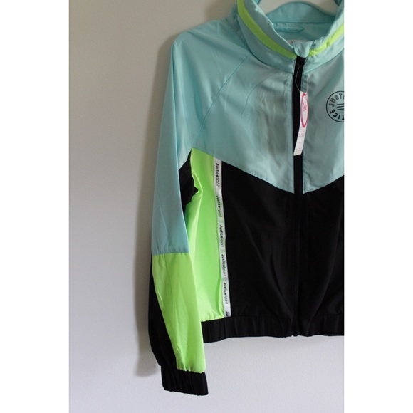 Justice NWT Neon Blue Lime Green Windbreaker Jacket 10 - Picture 8 of 12